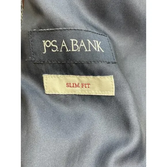 Jos A Bank Blazer Mens 42R Check Cotton Wool Blend Slim Fit 2-Button